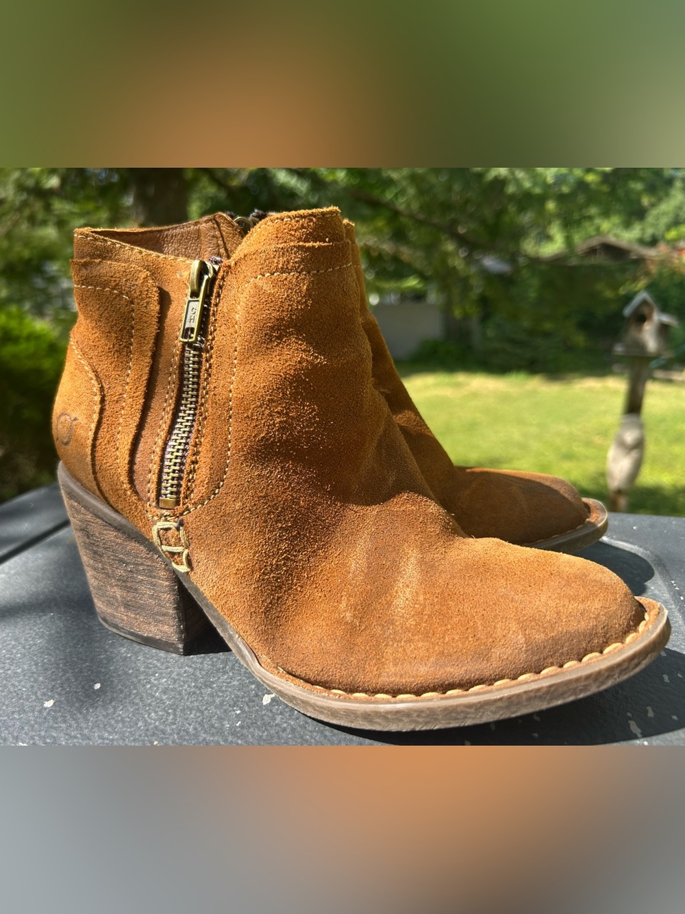 Born Boots Suede Leather Ankle Booties Cognac Brown Boho Festival Western Size 6